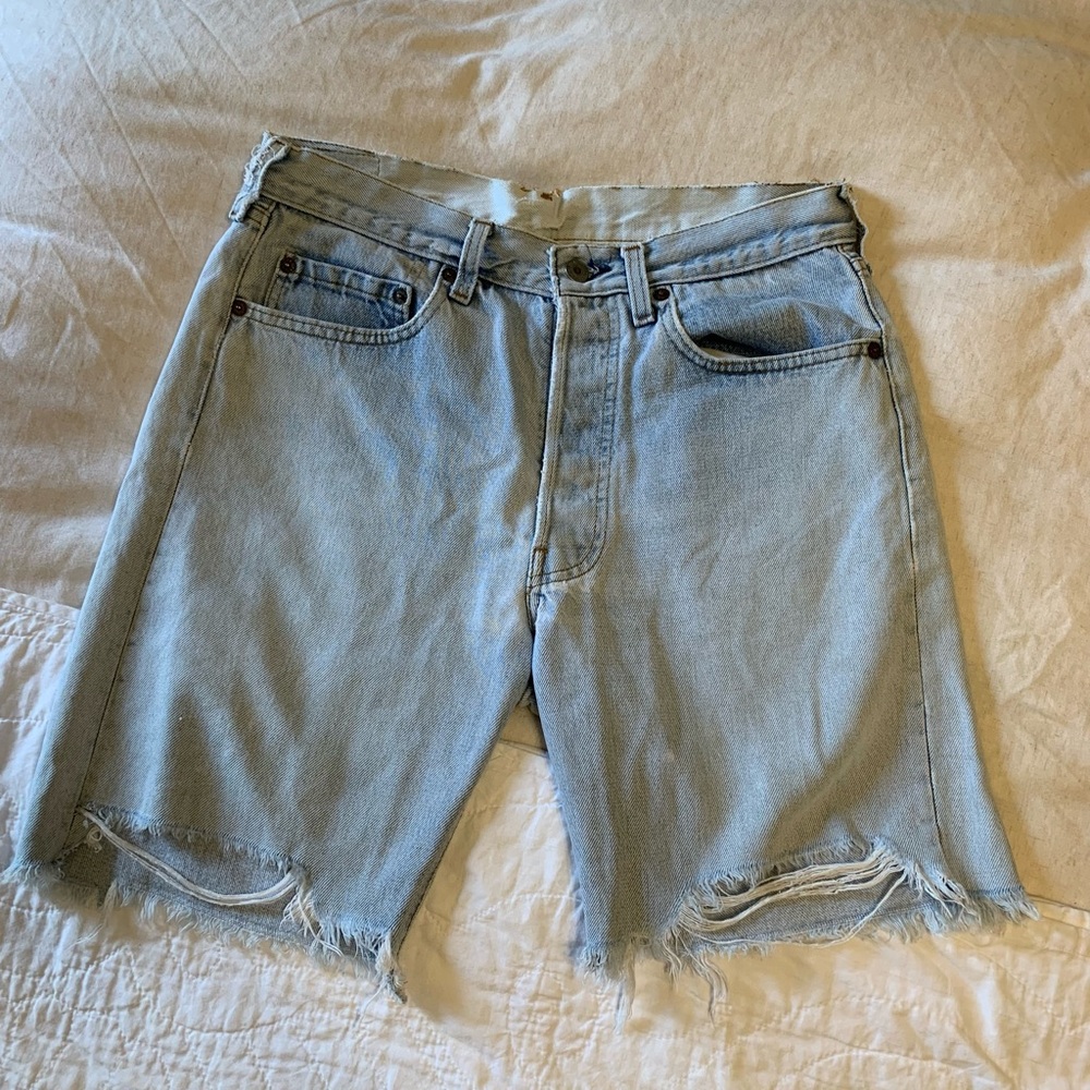Levi super light wash cutoff vintage distressed shorts longer length Bermuda